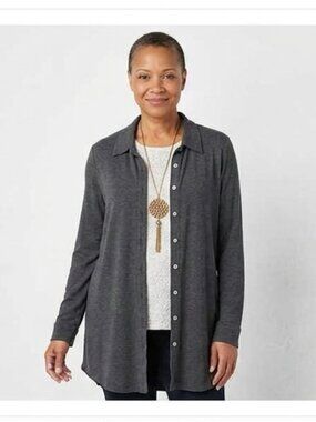 Soft Surroundings Size M Button Up Tunic Shirt Jersey Knit Cool Breeze Gray
